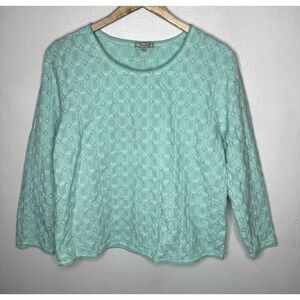 Focus Casual Life‎ Embroidered Top Women's Medium Green Cotton Long Sleeve Shirt